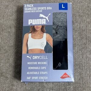 PUMA Women's 2-Pack Seamless Square Neck Sports Bra - Gray and Black